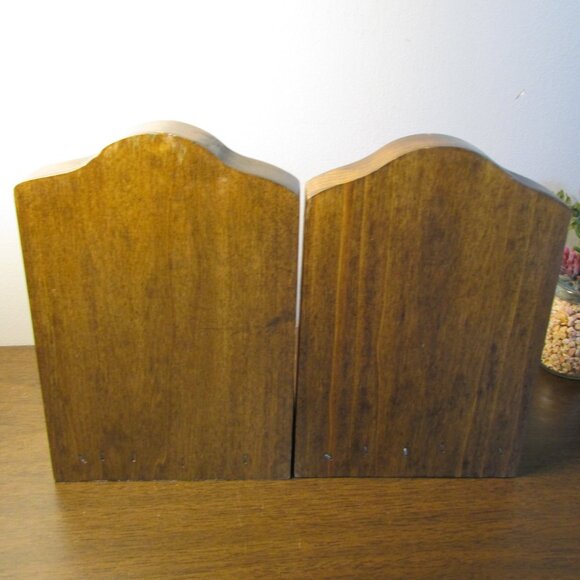 Rustic Vintage Wood Bookends: 70's Era, Hand Crafted Folk Art, Bookshelf Must - Picture 3 of 8